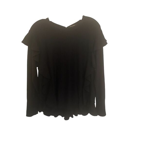 Kobi Halpern Black 100% Merino Wool Ruffle Sweater Sz M - Picture 2 of 6